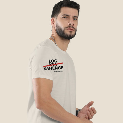 Model wearing Bawla Log Kya Kahenge white oversized t-shirt